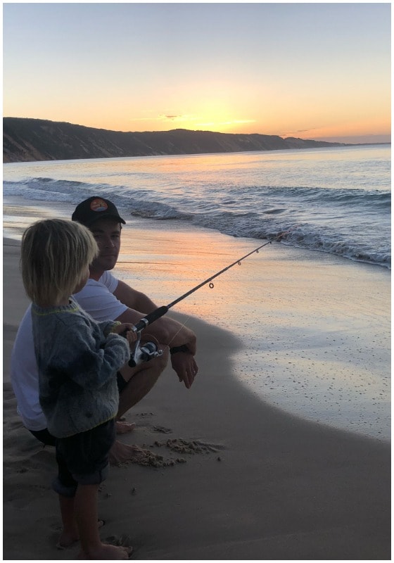 Chris Hemsworth fishing with his son