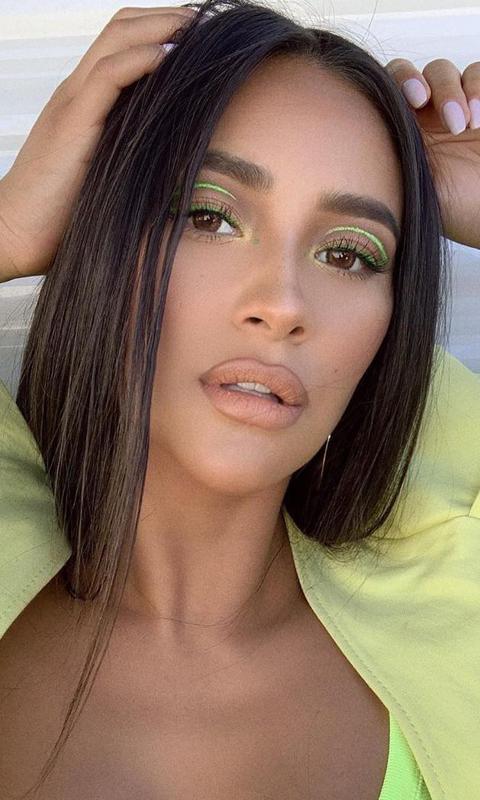 Shay Mitchell neon green eyeliner