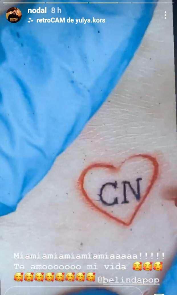 Christian Nodal gets Belinda's name tattooed on his face