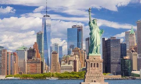 New York, la estatua de la libertad, Manhattan y el World Trade Center