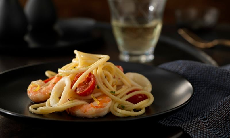 Spaghetti with Seafood and Saffron White Wine Sauce