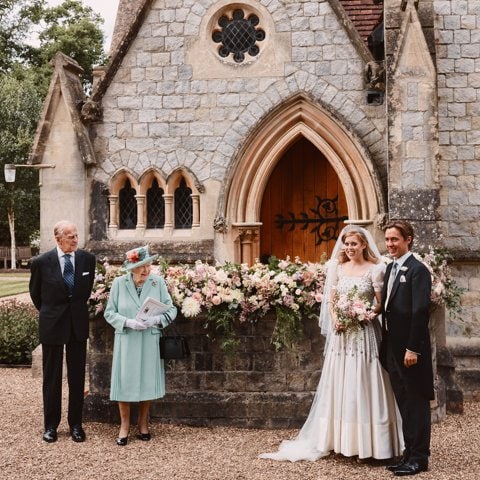 The proud grandfather of the bride beamed watching his granddaughter pose alongside her husband Edoardo Mapelli Mozzi on their wedding day in 2020.