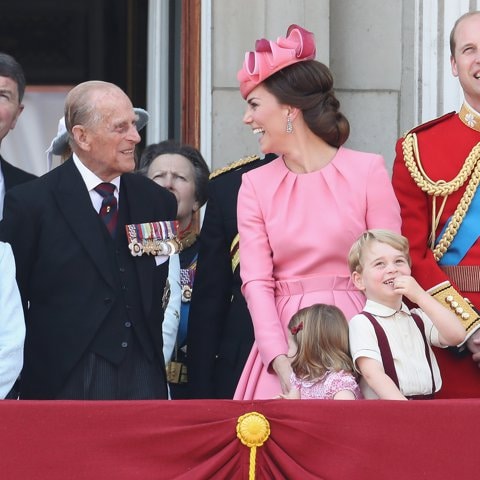 Prince Philip exchanged a laugh with his granddaughter-in-law, the Duchess of Cambridge, while on the balcony of Buckingham Palace during the 2017 Trooping the Colour.
